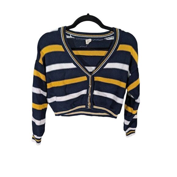 Ijoah Striped Knitted Cardigan, Cropped Long Sleeve V Neck Top Size Small - Picture 1 of 5